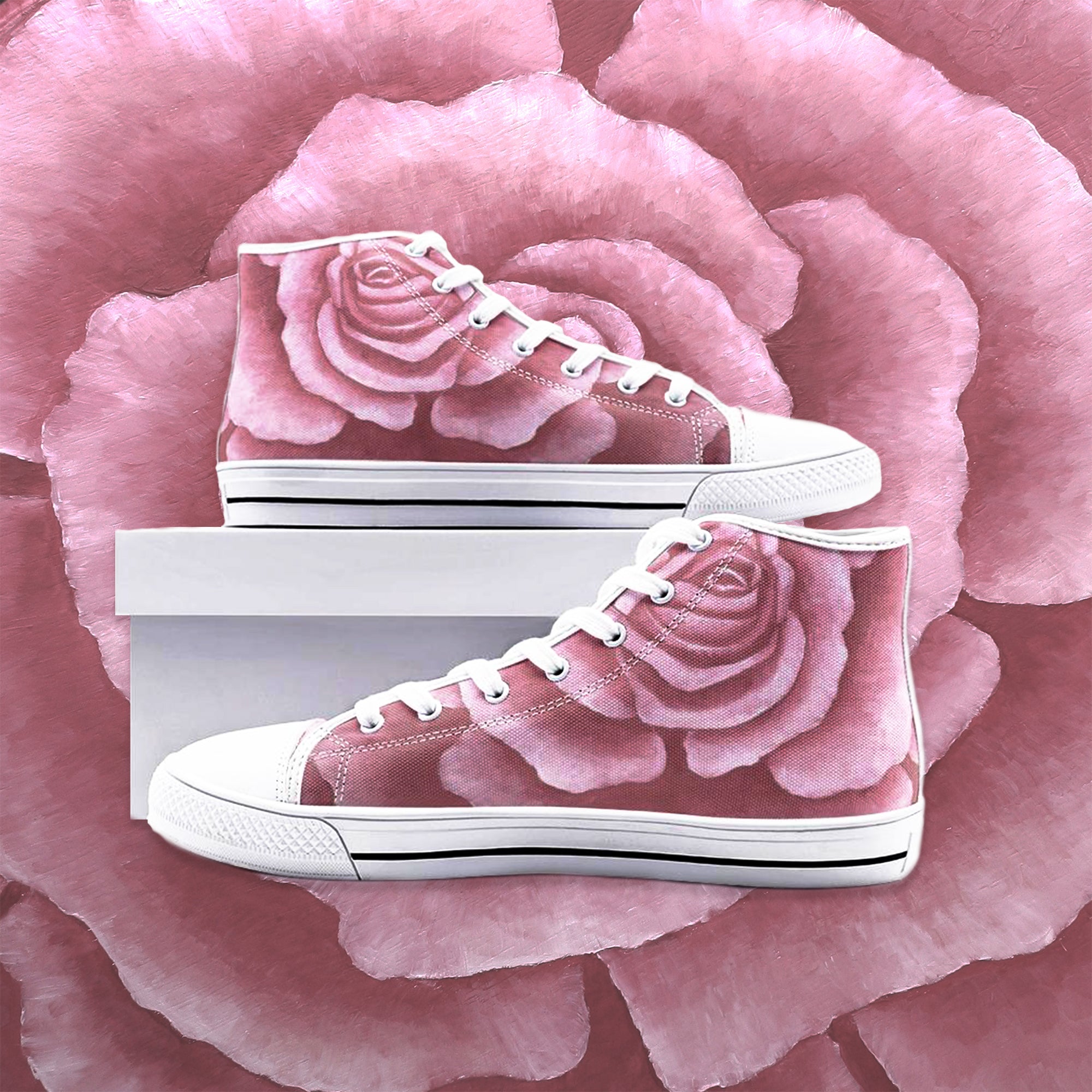 Soft Pink Watercolor Flowers Women's High Top Canvas cheapest Shoe